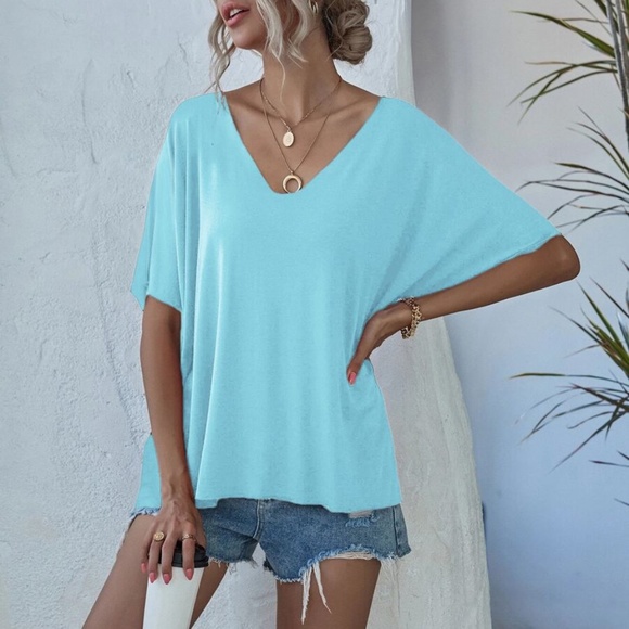 V neck Classic Dolman Sleeve Oversized Top Black - Picture 3 of 13